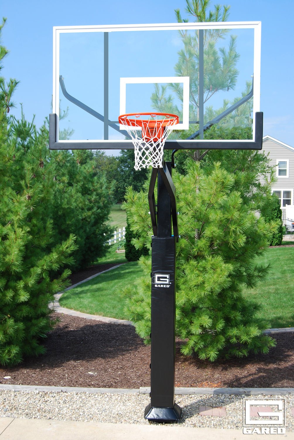 Gared Performance Sports Systems Pro Jam Adjustable Basketball Hoop 6" Post with Polycarbonate Backboard and Collegiate Breakaway Rim (GPS - GP10P72DM) - SchoolOutlet
