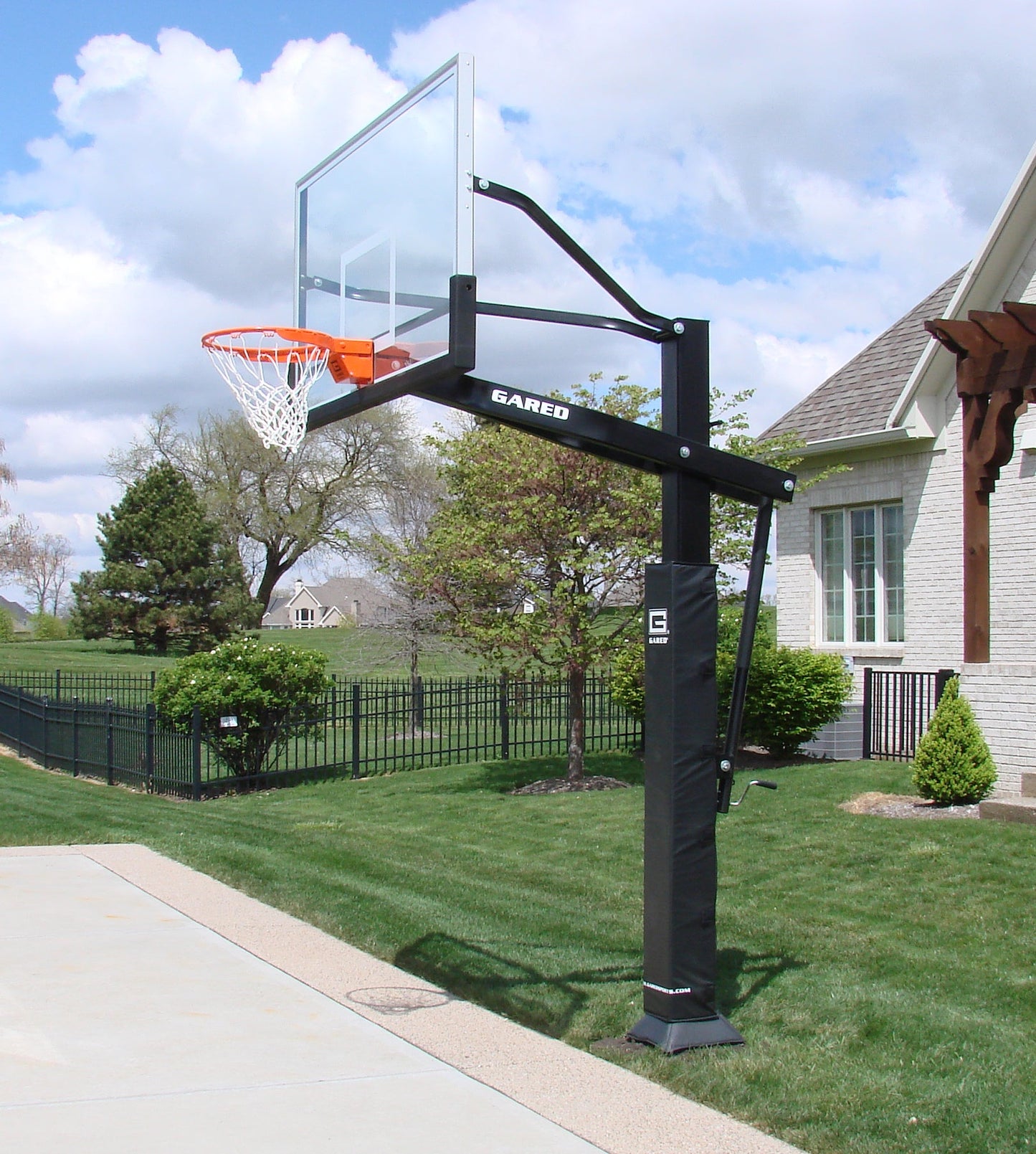Gared Performance Sports Systems All Pro Jam Adjustable Basketball Hoop 6 x 8" Post with Polycarbonate Backboard and Collegiate Breakaway Rim (GPS - GP12P72DM) - SchoolOutlet