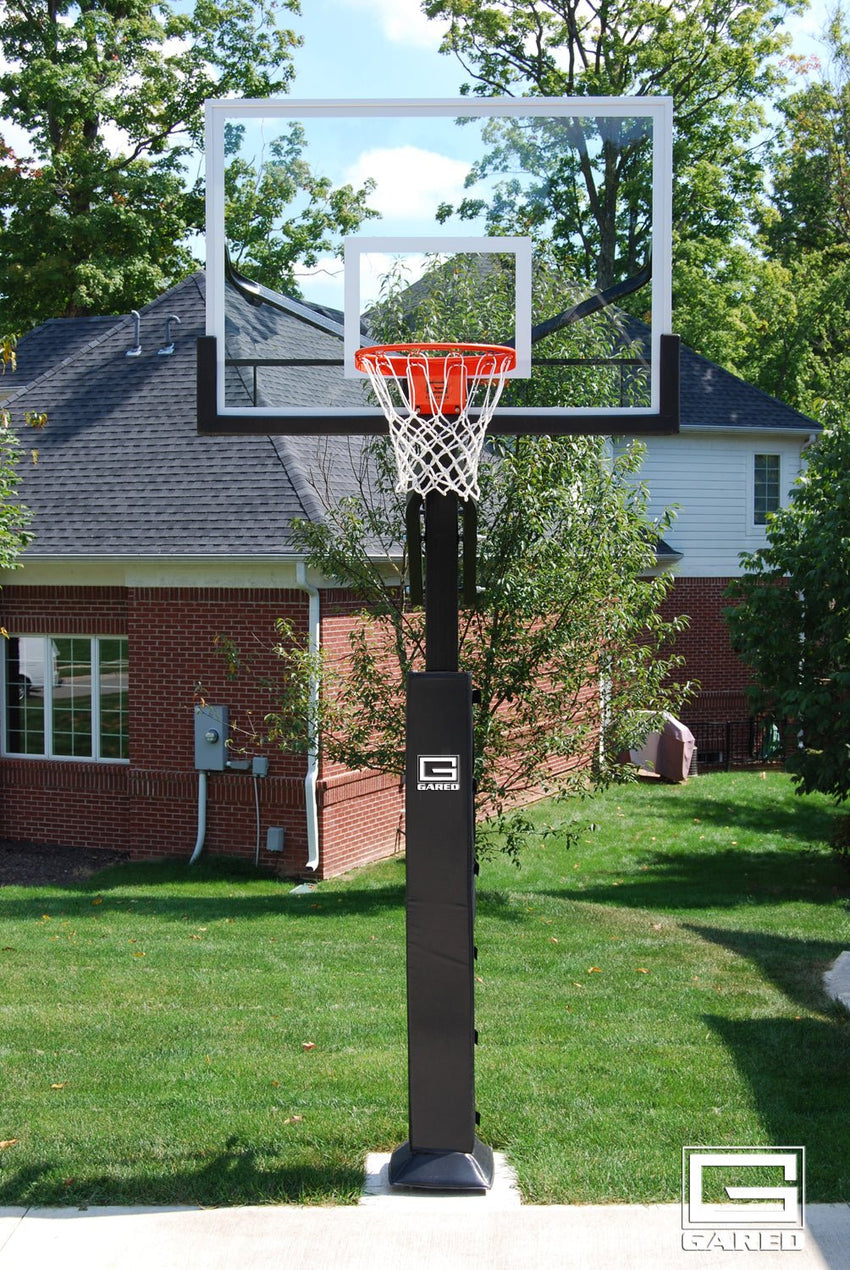 Gared Performance Sports Systems Collegiate Jam Adjustable Basketball Hoop 5" Post with Glass Backboard and Breakaway Rim (GPS - GP8G60DM) - SchoolOutlet