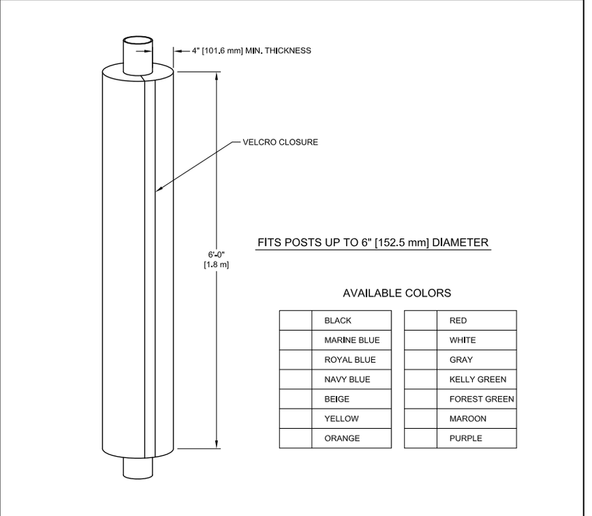 Gared Football Goalpost Pad, 6' High, 4" Thick Foam, Fits Up to 6" O.D. Posts (GPS - GSPPAD4) - SchoolOutlet