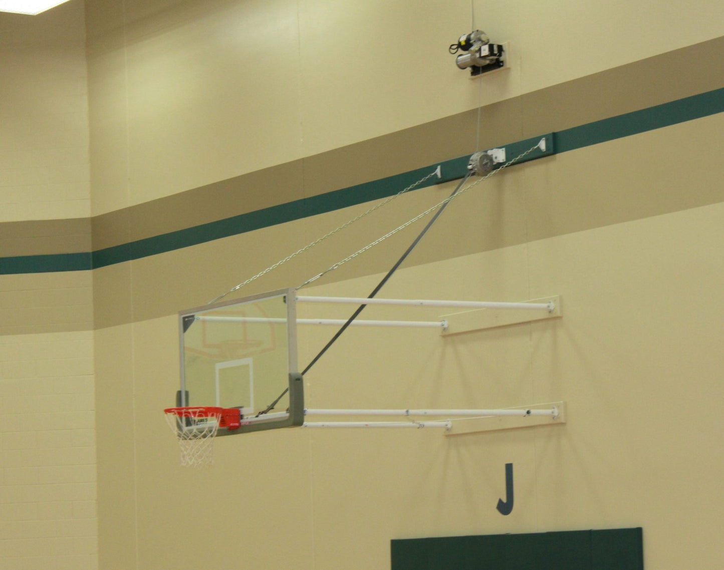 Gared Performance Sports Systems Corner Mount Fold - Up Wall Mount Package with Glass Board 4' - 6' Extension (GPS - P2400 - 4064GL) - SchoolOutlet