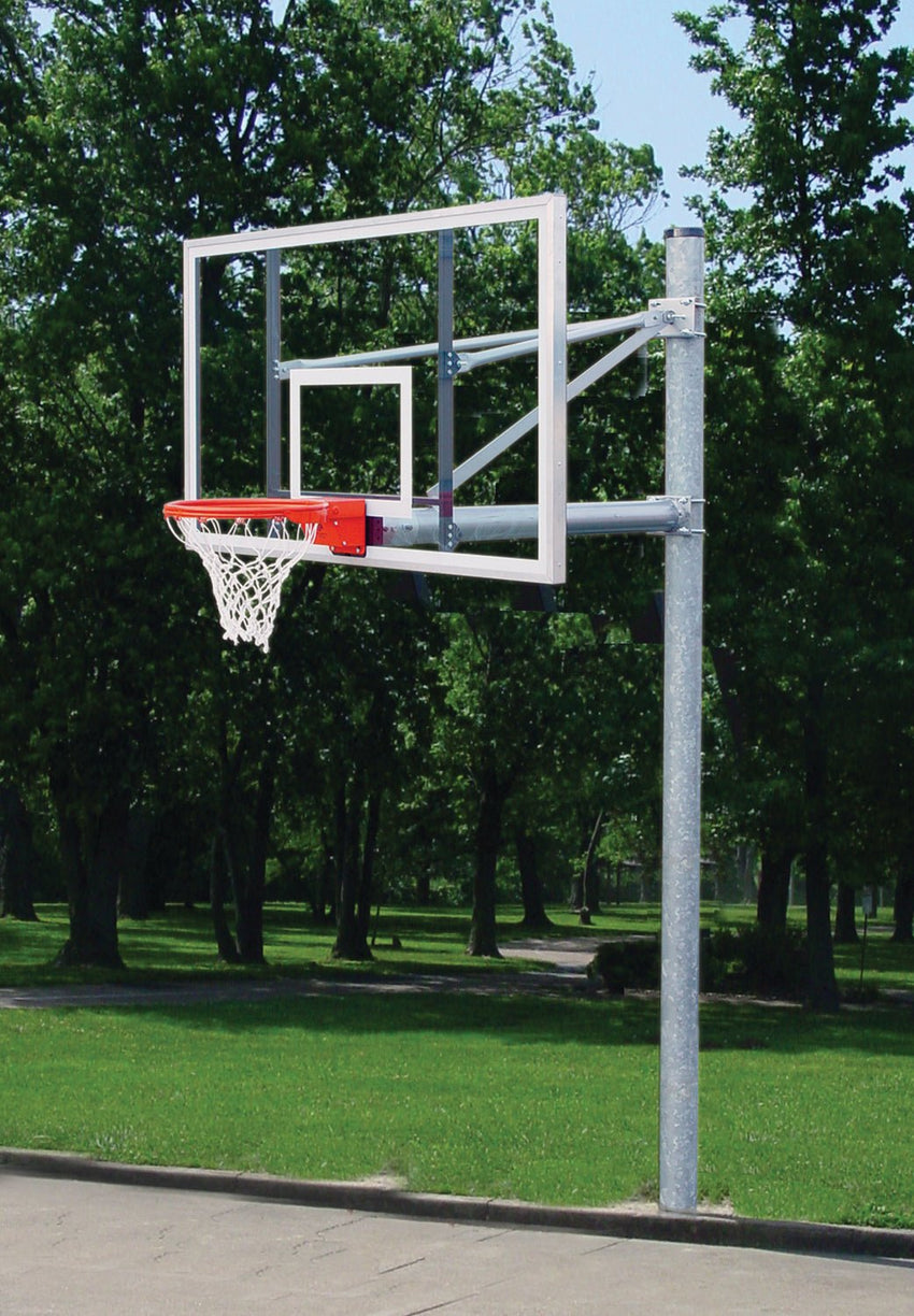 Gared Performance Sports Systems Heavy Duty Adjustable Straight Basketball System 5 - 9/16" O.D. with Glass Backboard and Double Breakaway Rim (GPS - PK6091) - SchoolOutlet