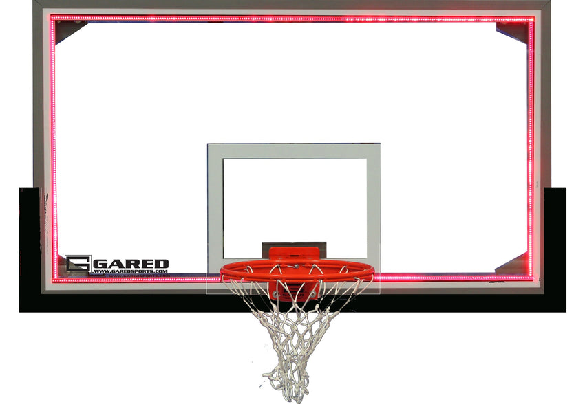 Gared Performance Sports Systems Buzzer Beater Gymnasium Basketball Backboard Package with Glass Board, LED Lights, and Multi - Directional Rim (GPS - PKAFR40PMLED) - SchoolOutlet