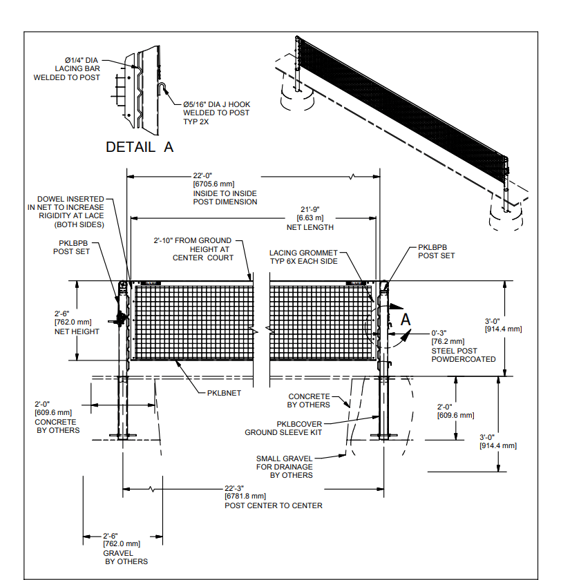 Gared Outdoor In - Ground Pickleball System, Durable Steel Posts for Permanent Installation (GPS - PKLBIGB) - SchoolOutlet