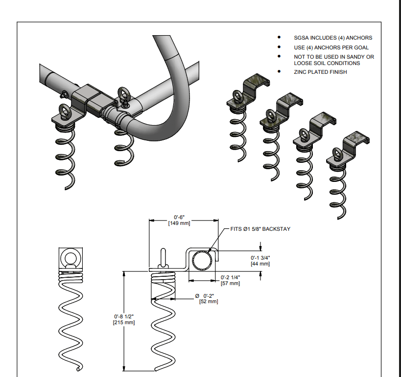 Gared Soccer Goal Screw Anchors, 8.5" Zinc - Plated Set of 4 (GPS - SGSA) - SchoolOutlet