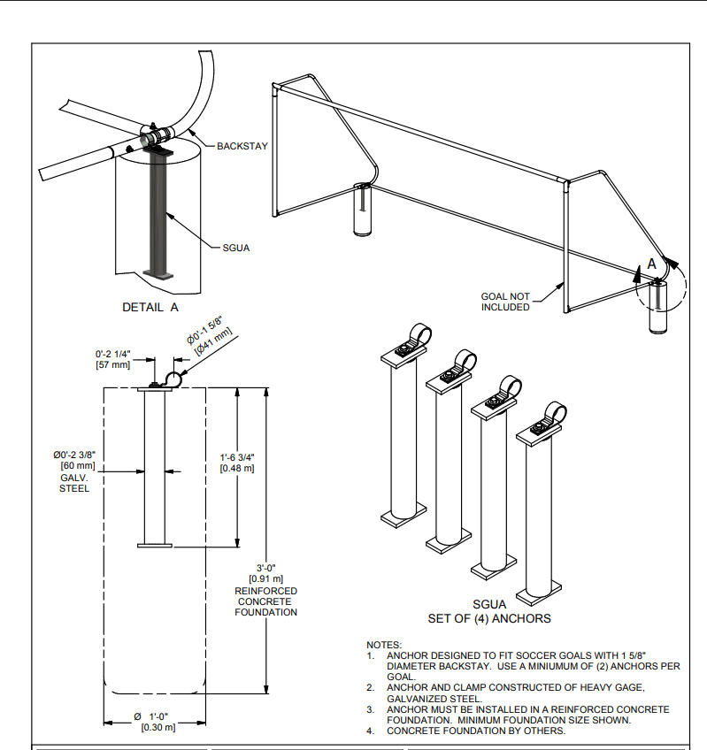 Gared Underground Soccer Goal Anchors, 18" Galvanized Steel Set of 4 (GPS - SGUA) - SchoolOutlet