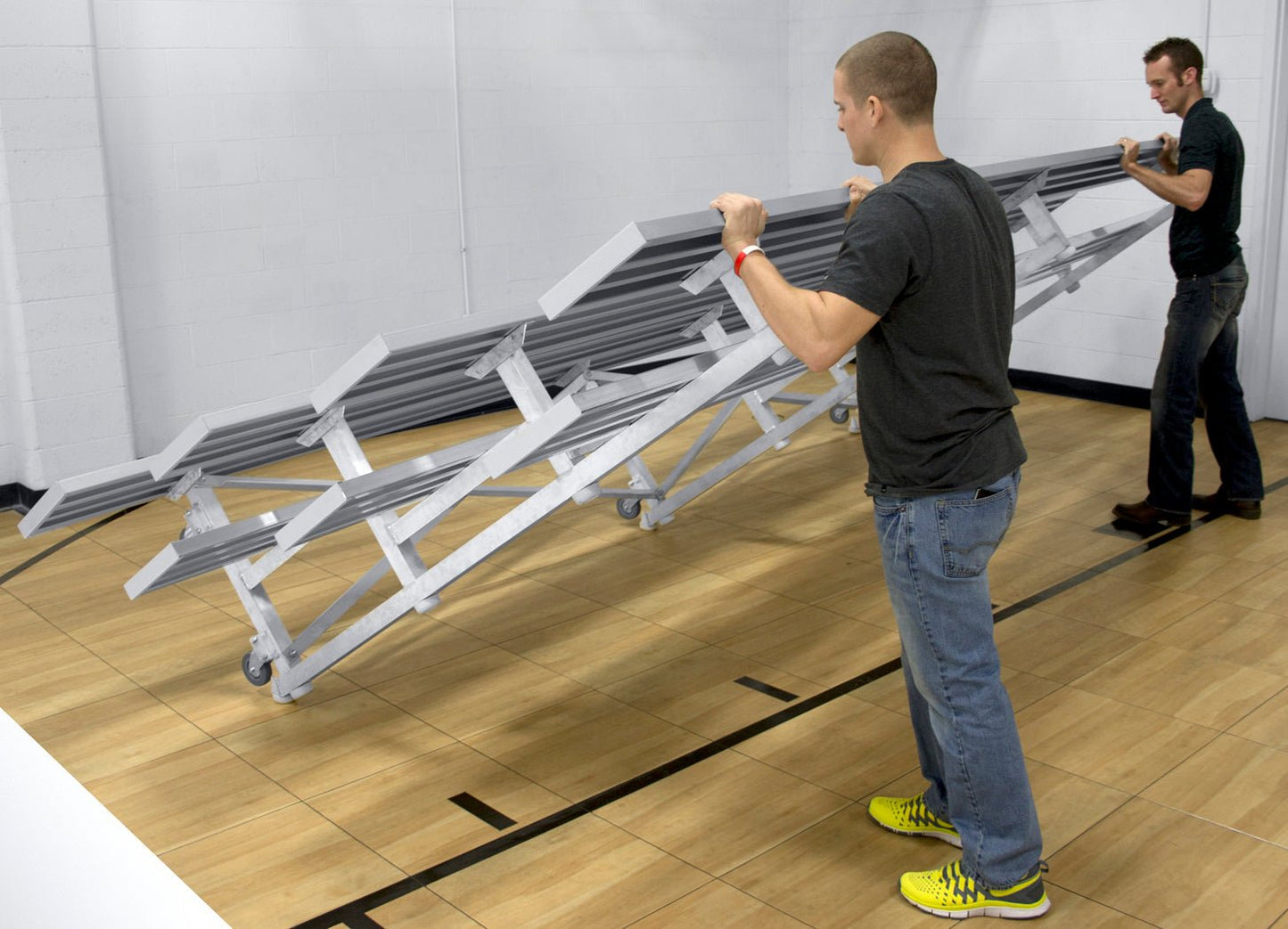 Gared Spectator Tip n’ Roll Low Rise Bleacher, 4 - Row, 15' Aluminum with Double Foot Plank (GPS - TRB0415DFLR) - SchoolOutlet