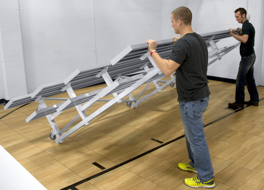 Gared Spectator Tip n’ Roll Low Rise Bleacher, 4 - Row, 21' Aluminum with Double Foot Plank (GPS - TRB0421DFLR) - SchoolOutlet
