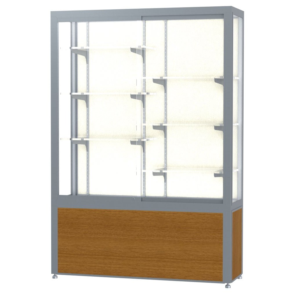 Ghent Challenger Display Case, Plaque Fabric Back, Satin Natural Aluminum Frame Finish, 66"H x 48"W x 16"D - SchoolOutlet