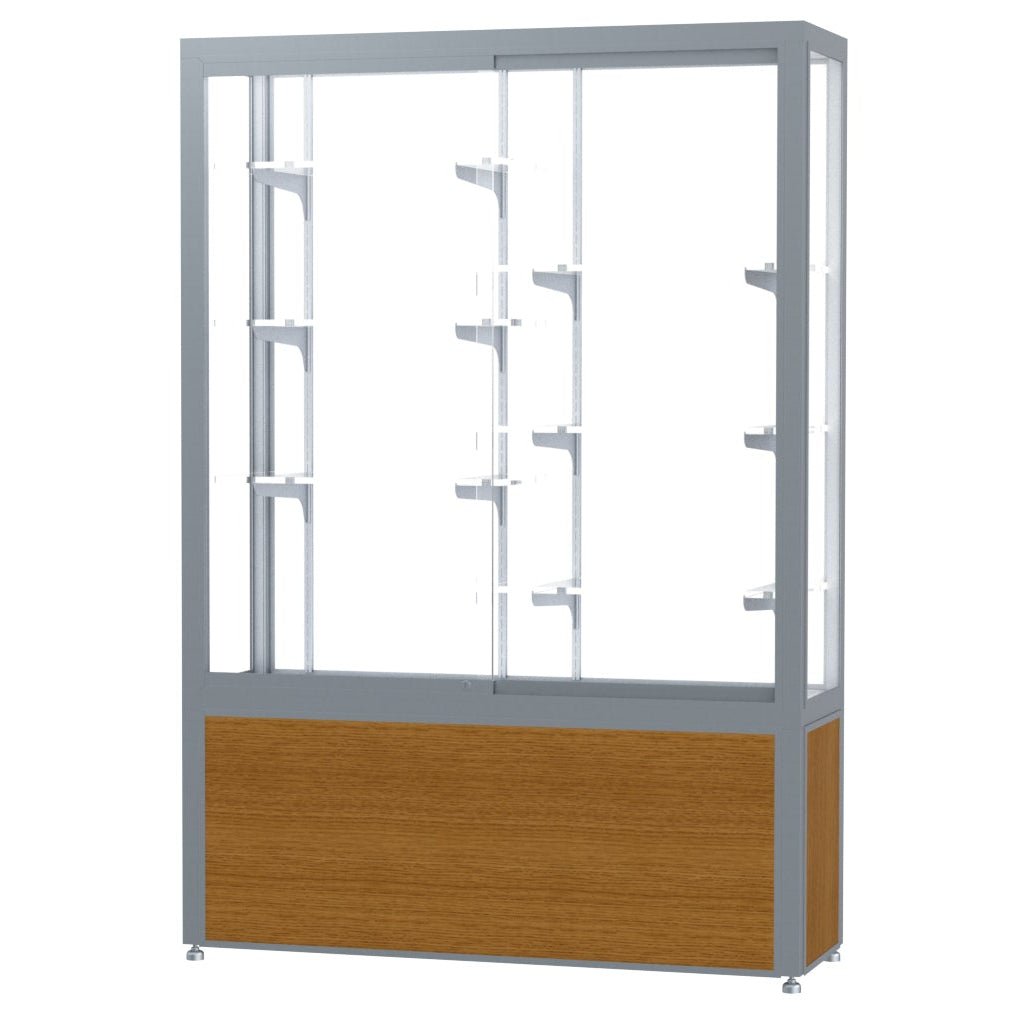 Ghent Challenger Display Case, White Laminate Back, Satin Natural Aluminum Frame Finish, 66"H x 48"W x 16"D - SchoolOutlet