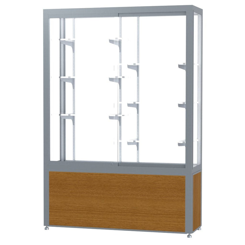 Ghent Challenger Display Case, White Laminate Back, Satin Natural Aluminum Frame Finish, 66"H x 48"W x 16"D - SchoolOutlet