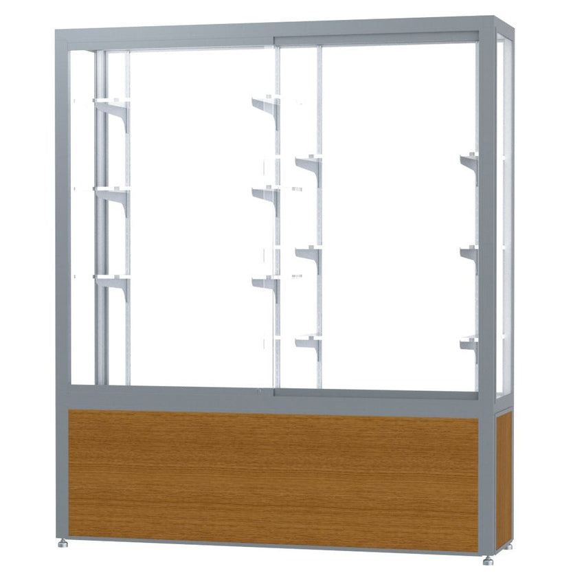 Ghent Challenger Display Case, White Laminate Back, Satin Natural Aluminum Frame Finish, 66"H x 60"W x 16"D - SchoolOutlet