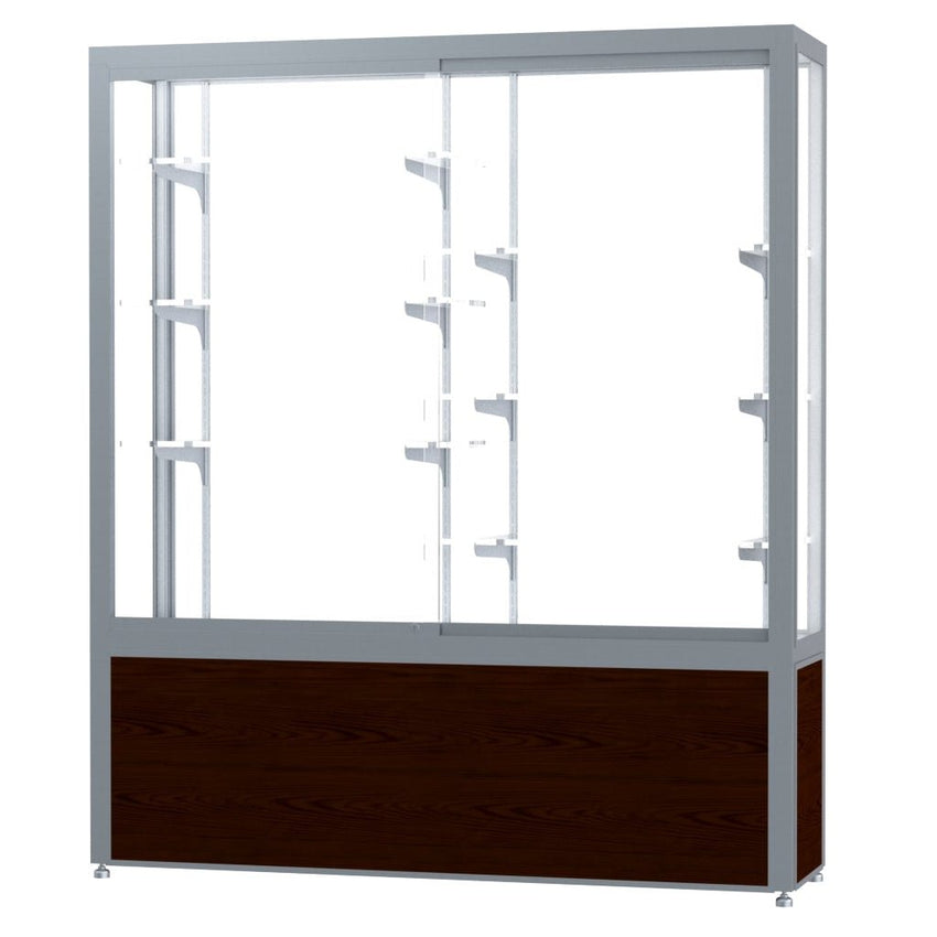 Ghent Challenger Display Case, White Laminate Back, Satin Natural Aluminum Frame Finish, 66"H x 60"W x 16"D - SchoolOutlet