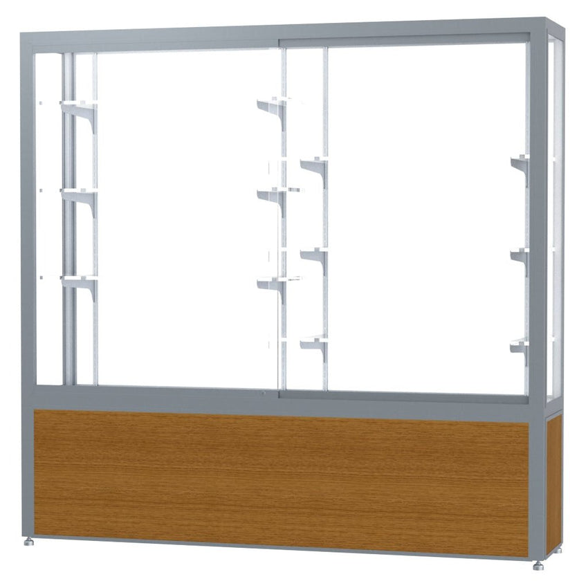 Ghent Challenger Display Case, White Laminate Back, Satin Natural Aluminum Frame Finish, 66"H x 72"W x 16"D - SchoolOutlet