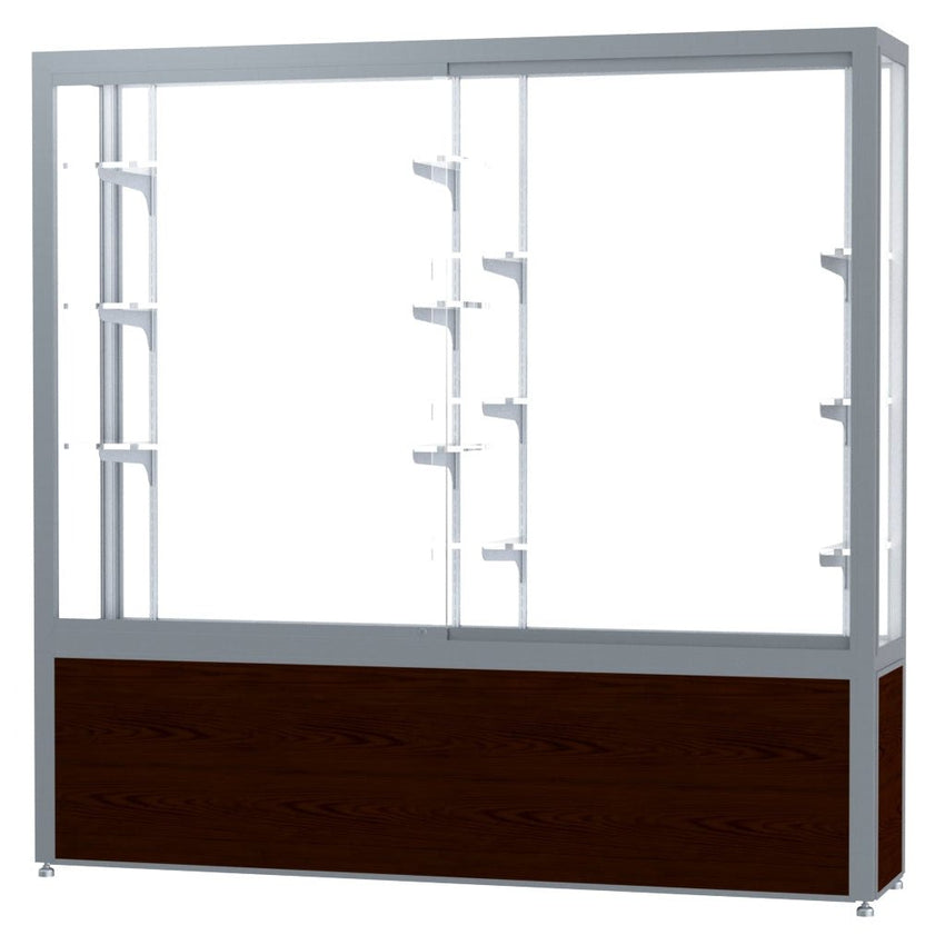 Ghent Challenger Display Case, White Laminate Back, Satin Natural Aluminum Frame Finish, 66"H x 72"W x 16"D - SchoolOutlet