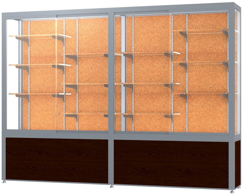 Ghent Challenger Display Case, Cork Back, Satin Natural Aluminum Frame Finish, 66"H x 96"W x 16"D - SchoolOutlet
