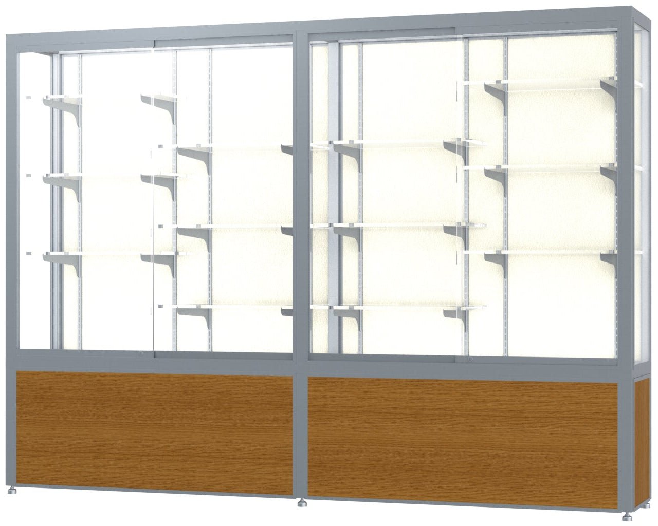 Ghent Challenger Display Case, Plaque Fabric Back, Satin Natural Aluminum Frame Finish, 66"H x 96"W x 16"D - SchoolOutlet