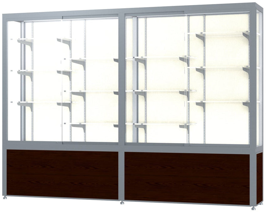 Ghent Challenger Display Case, Plaque Fabric Back, Satin Natural Aluminum Frame Finish, 66"H x 96"W x 16"D - SchoolOutlet