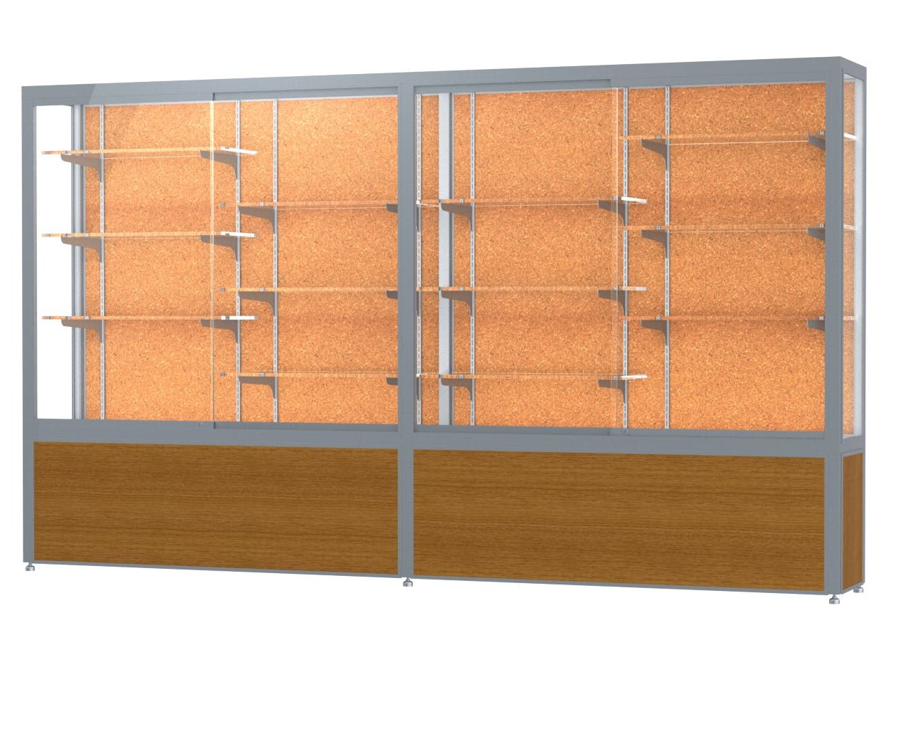 Ghent Challenger Display Case, Cork Back, Satin Natural Aluminum Frame Finish, 66"H x 120"W x 16"D (GHE - 10410CK) - SchoolOutlet