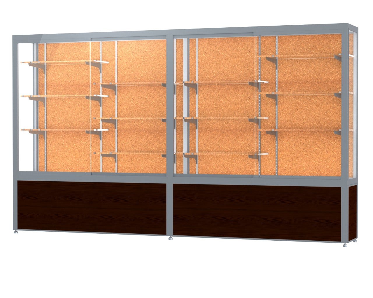 Ghent Challenger Display Case, Cork Back, Satin Natural Aluminum Frame Finish, 66"H x 120"W x 16"D (GHE - 10410CK) - SchoolOutlet