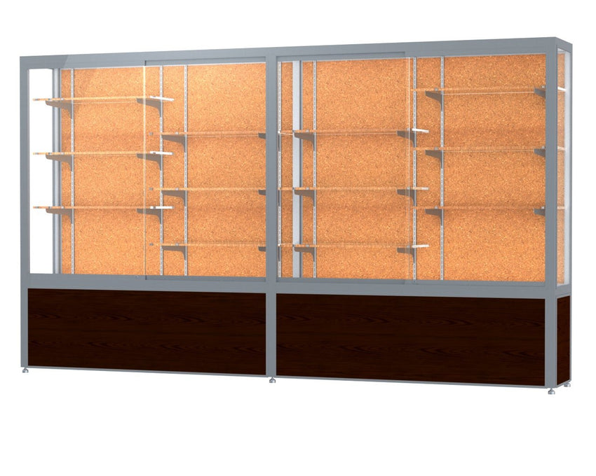 Ghent Challenger Display Case, Cork Back, Satin Natural Aluminum Frame Finish, 66"H x 120"W x 16"D (GHE - 10410CK) - SchoolOutlet
