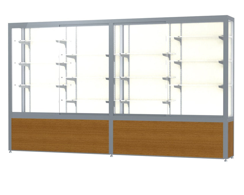 Ghent Challenger Display Case, Plaque Fabric Back, Satin Natural Aluminum Frame Finish, 66"H x 120"W x 16"D - SchoolOutlet