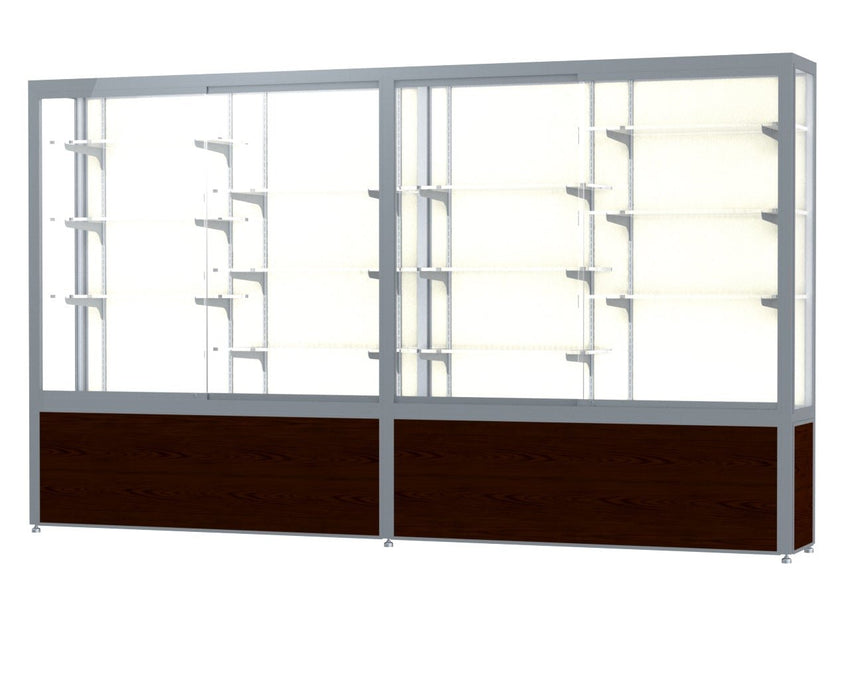 Ghent Challenger Display Case, Plaque Fabric Back, Satin Natural Aluminum Frame Finish, 66"H x 120"W x 16"D - SchoolOutlet