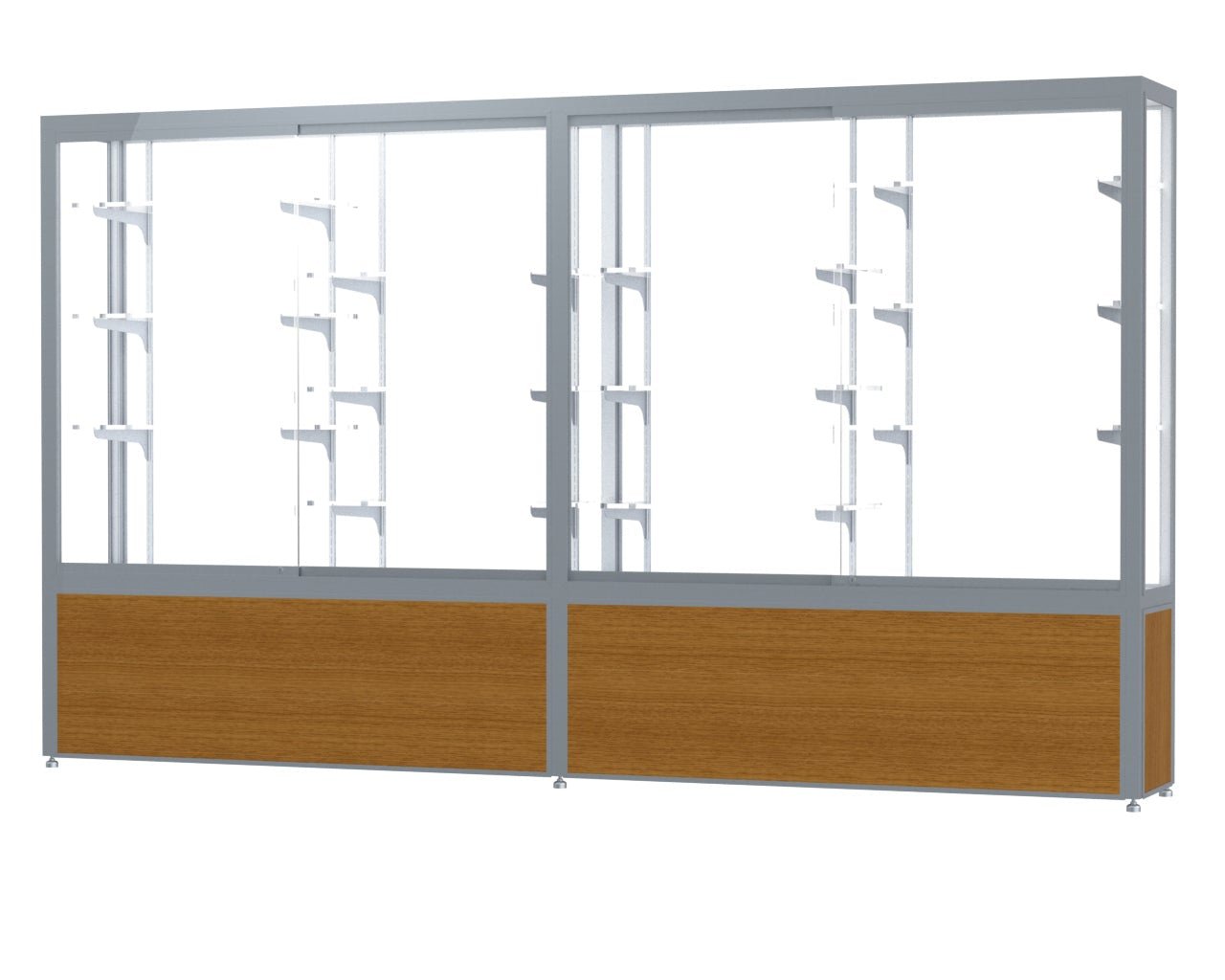 Ghent Challenger Display Case, White Laminate Back, Satin Natural Aluminum Frame Finish, 66"H x 120"W x 16"D - SchoolOutlet