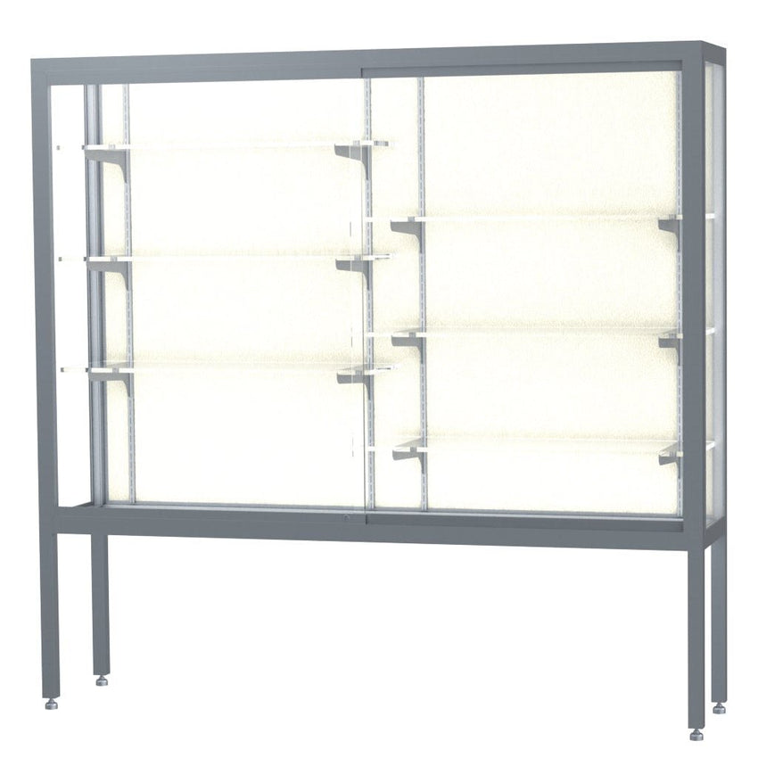 Ghent Challenger Display Case, Open Base, Aluminum Frame, 66"H x 72"W x 16"D (GHE - 11406 - XX) - SchoolOutlet