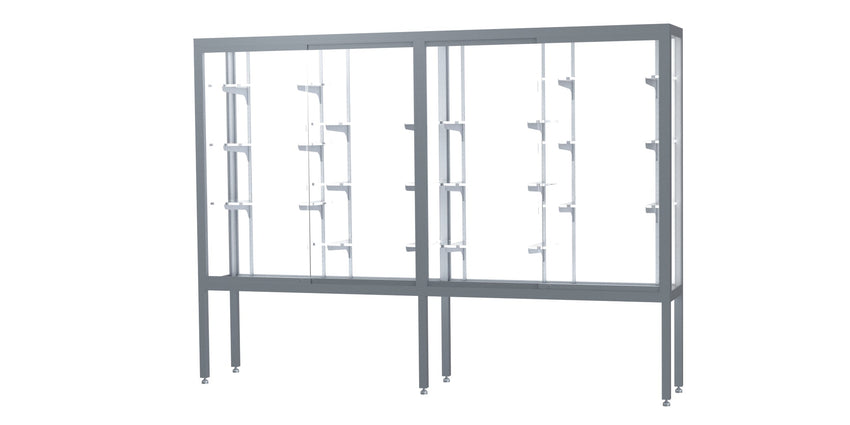 Ghent Challenger Display Case, Open Base, Aluminum Frame, 66"H x 96"W x 16"D (GHE - 11408 - XX) - SchoolOutlet