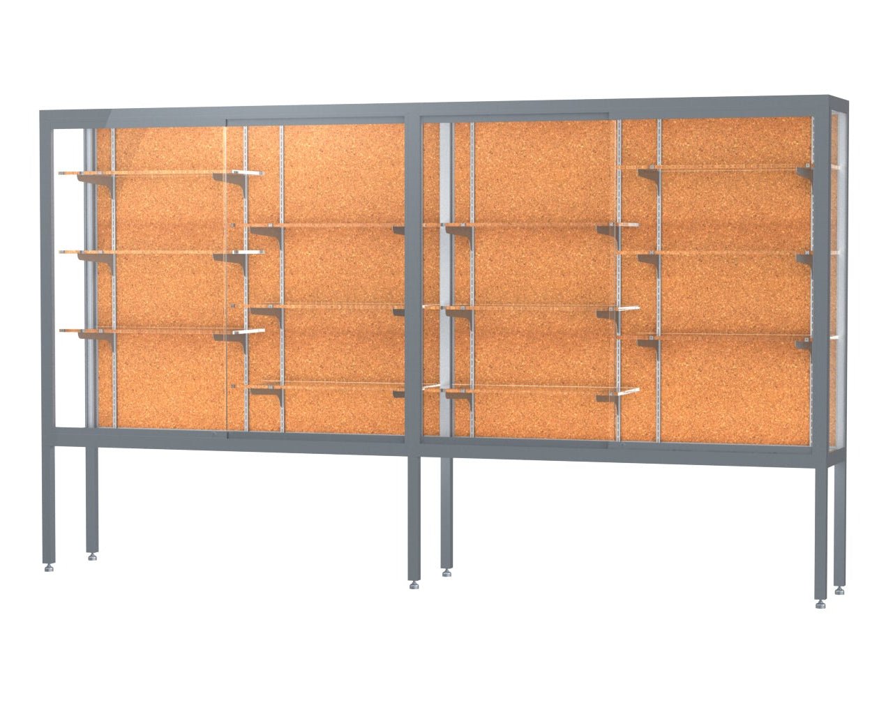 Ghent Challenger Display Case, Open Base, Aluminum Frame, 66"H x 120"W x 16"D (GHE - 11410 - XX) - SchoolOutlet