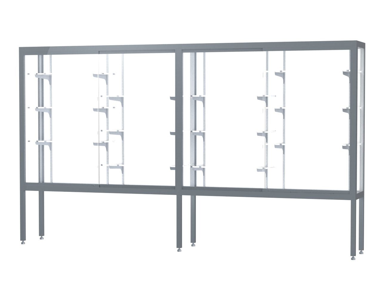 Ghent Challenger Display Case, Open Base, Aluminum Frame, 66"H x 120"W x 16"D (GHE - 11410 - XX) - SchoolOutlet