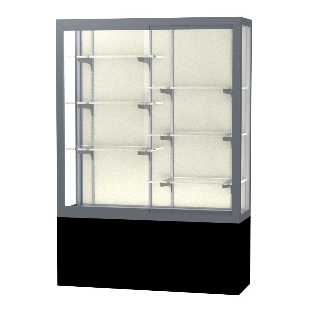 Ghent Challenger Display Case, Black Laminate Base, Aluminum Frame, 66"H x 48"W x 16"D (GHE - 13404 - XX) - SchoolOutlet