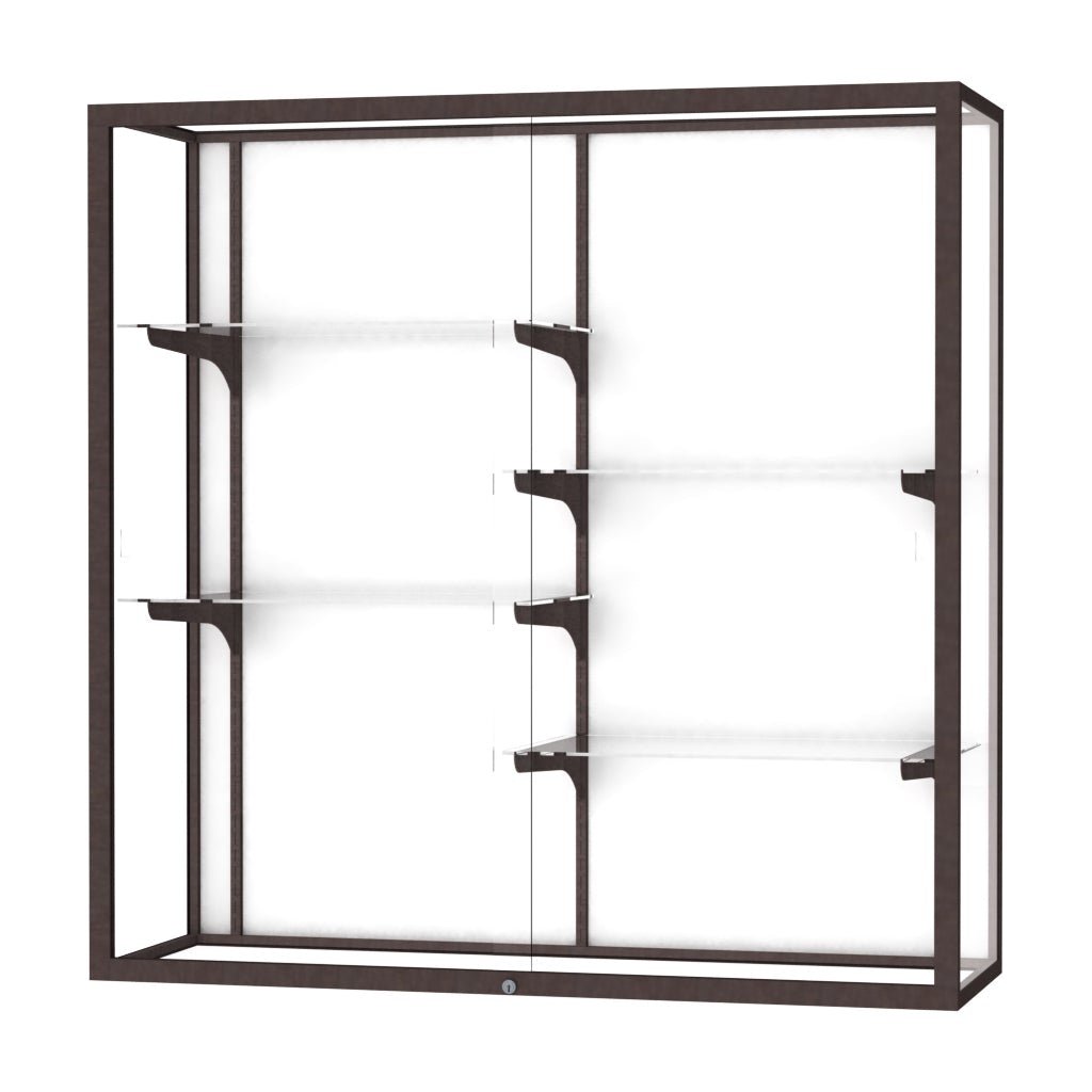 Ghent Champion Wall - Mounted Display Case, White Laminate Back, Aluminum Frame, 4 Shelves, 48"H x 48"W x 16"D - SchoolOutlet