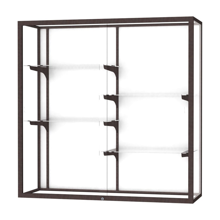 Ghent Champion Wall - Mounted Display Case, White Laminate Back, Aluminum Frame, 4 Shelves, 48"H x 48"W x 16"D - SchoolOutlet