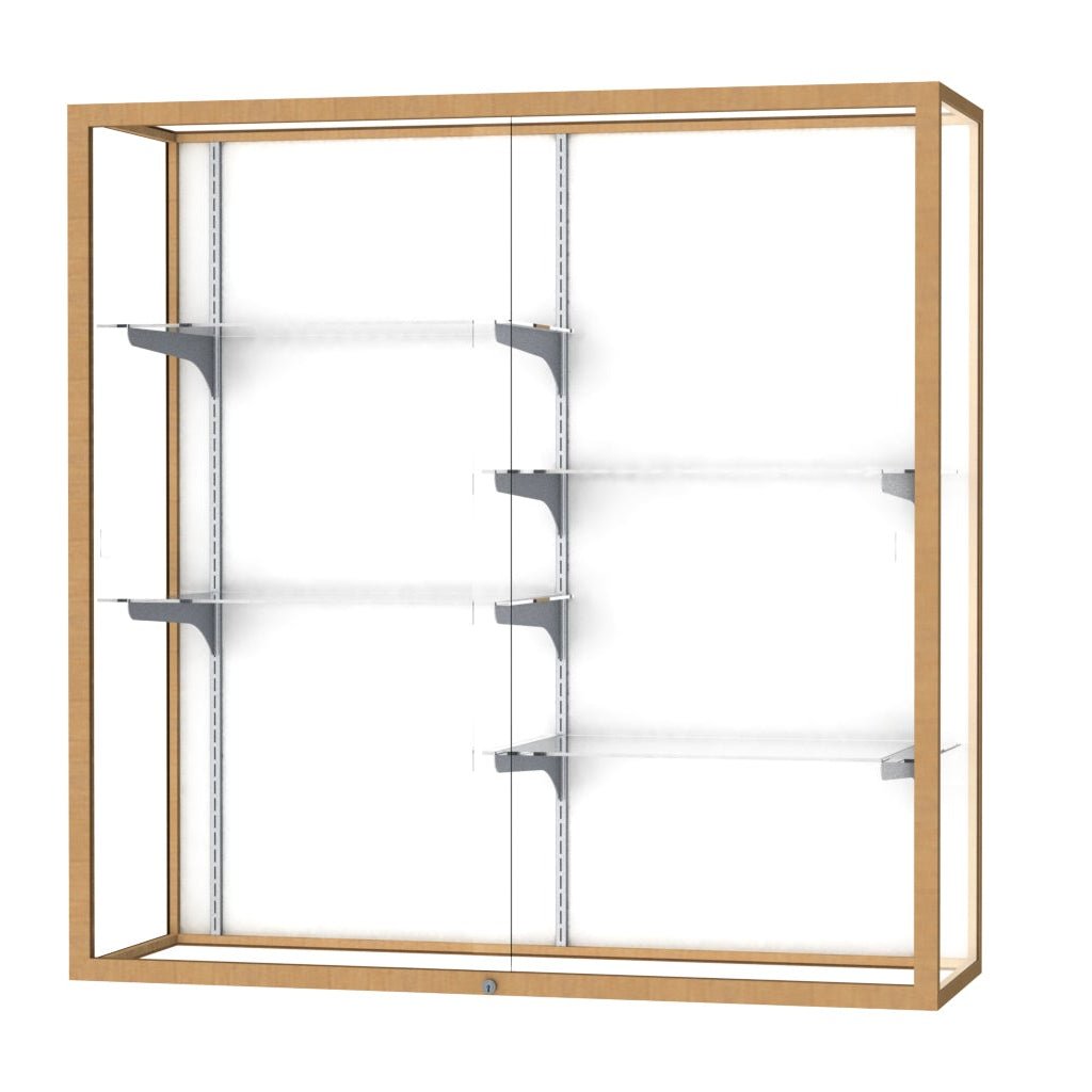 Ghent Champion Wall - Mounted Display Case, White Laminate Back, Aluminum Frame, 4 Shelves, 48"H x 48"W x 16"D - SchoolOutlet