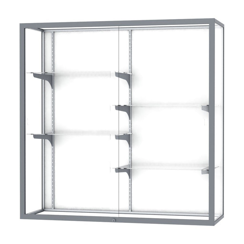 Ghent Champion Wall - Mounted Display Case, White Laminate Back, Aluminum Frame, 4 Shelves, 48"H x 48"W x 16"D - SchoolOutlet
