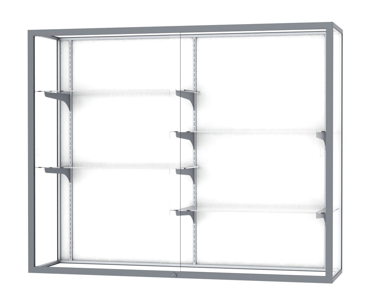 Ghent Champion Wall - Mounted Display Case, White Laminate Back, Aluminum Frame, 4 Shelves, 48"H x 60"W x 16"D - SchoolOutlet