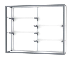 Ghent Champion Wall-Mounted Display Case, White Laminate Back, Aluminum Frame, 4 Shelves, 48"H x 60"W x 16"D
