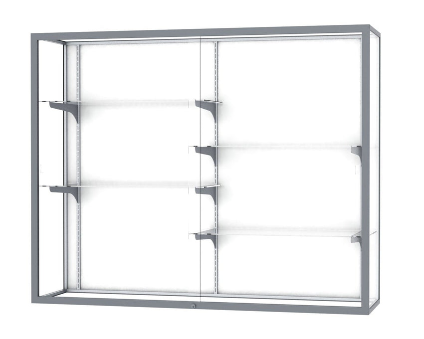Ghent Champion Wall - Mounted Display Case, White Laminate Back, Aluminum Frame, 4 Shelves, 48"H x 60"W x 16"D - SchoolOutlet