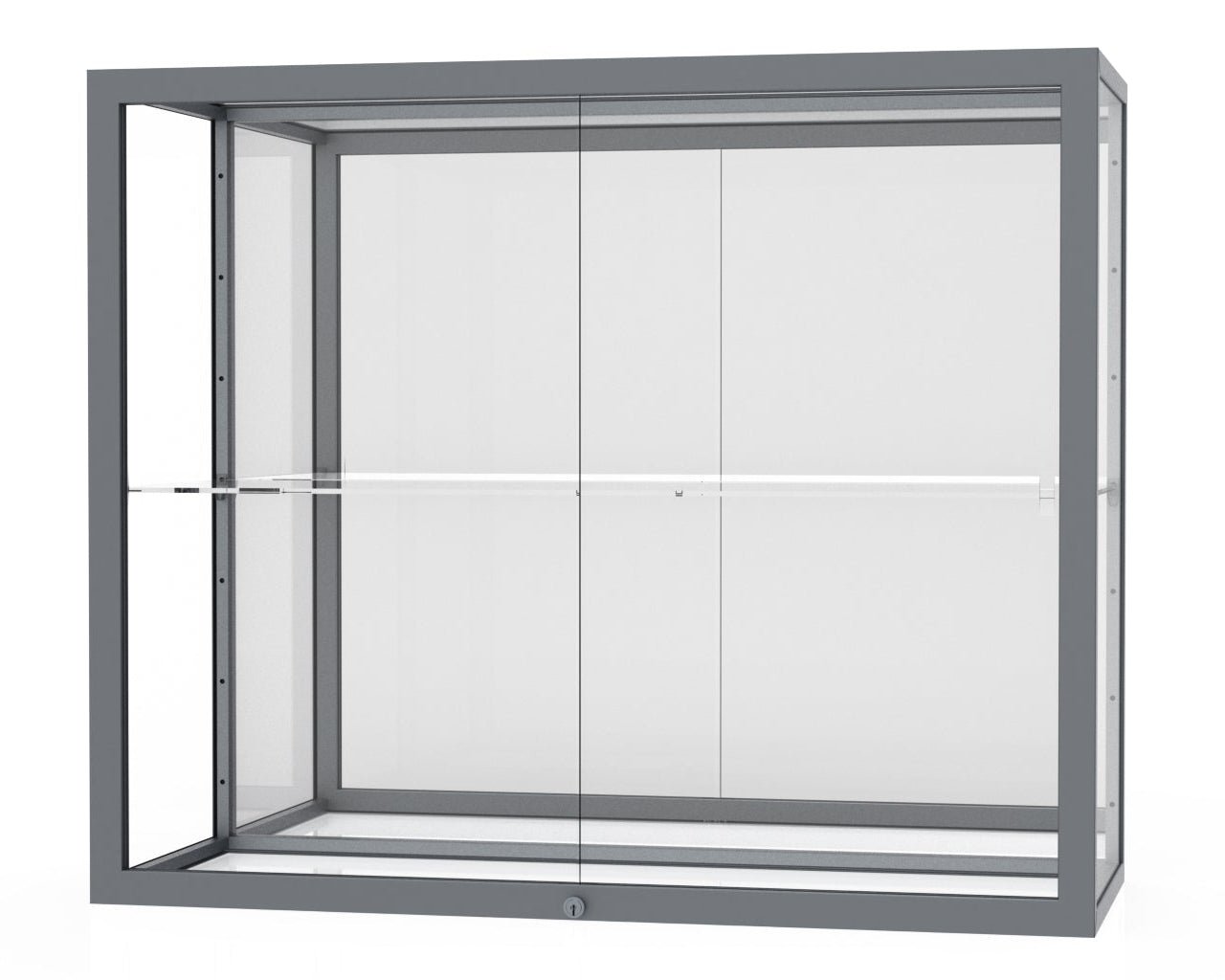 Ghent Champion Wall - Mounted Display Case, Mirror Back, Aluminum Frame, 1 Shelf, 36"H x 30"W x 14"D - SchoolOutlet