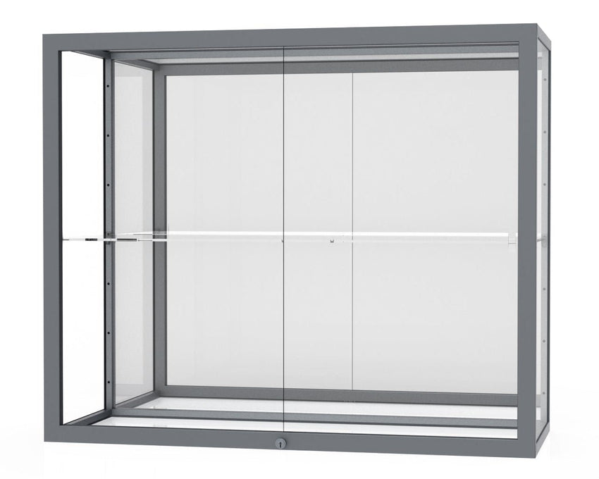 Ghent Champion Wall - Mounted Display Case, Mirror Back, Aluminum Frame, 1 Shelf, 36"H x 30"W x 14"D - SchoolOutlet