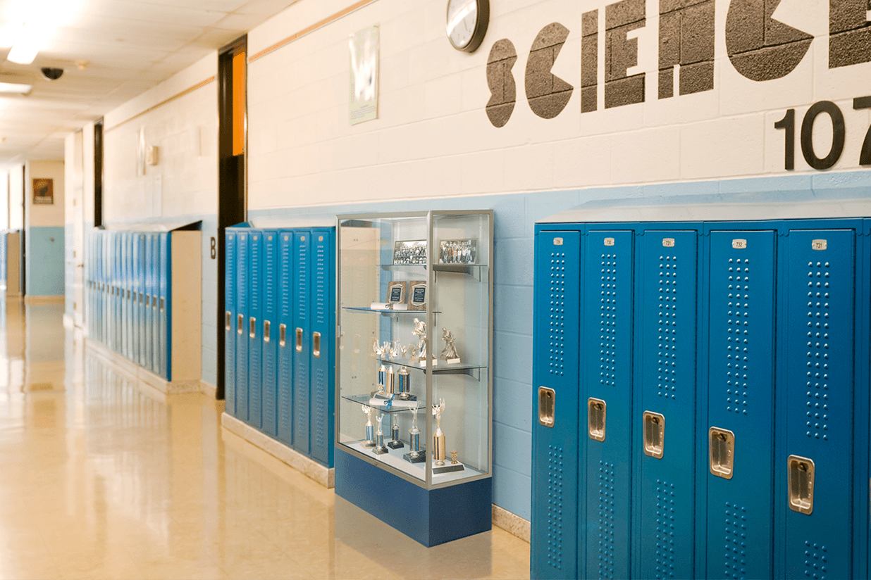 Ghent Spirit Floor Display Case Lighted, Aluminum Frame, 80"H x 48"W x 16"D - Waddell Display Collection (GHE - 3174XX - XX - XX) - SchoolOutlet