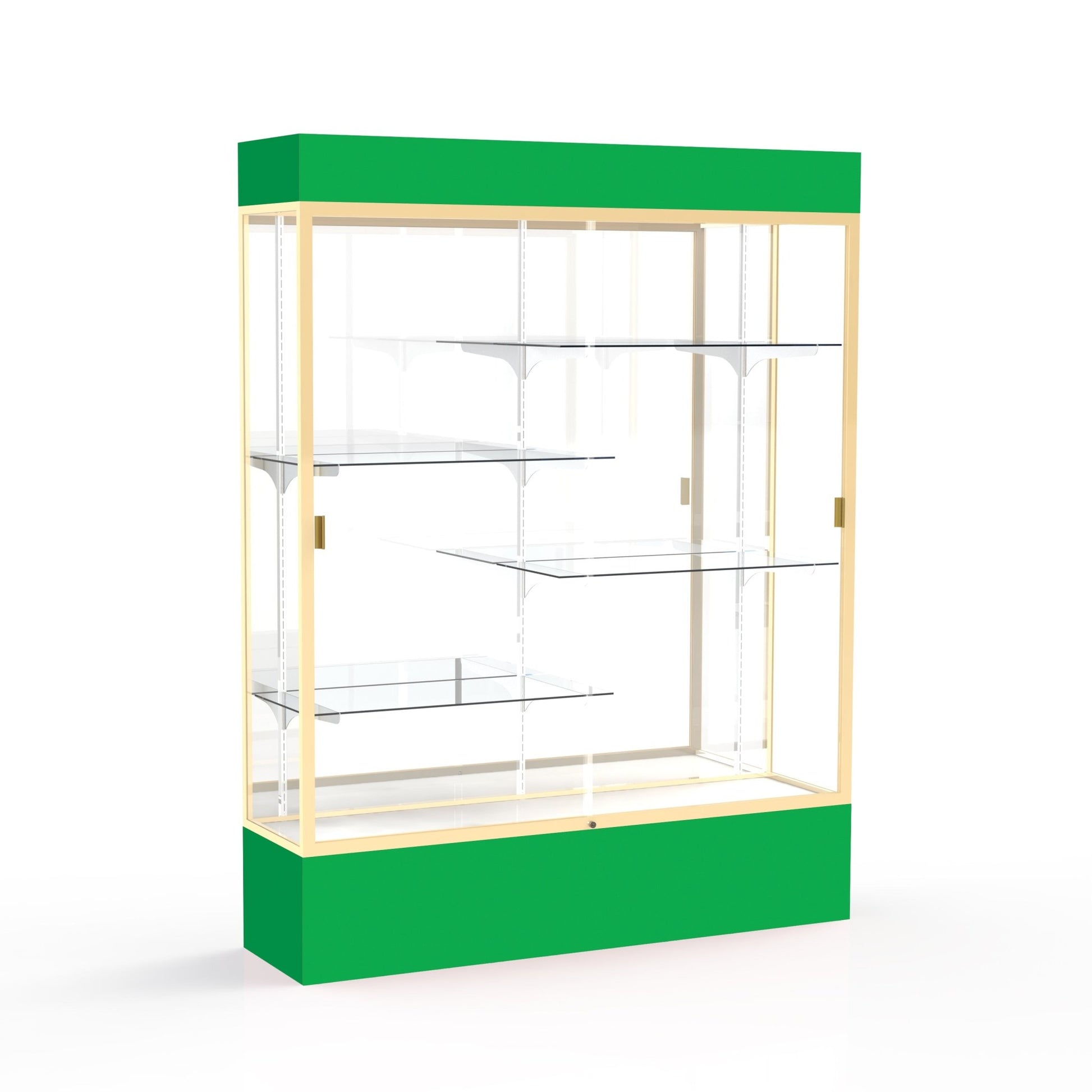 Ghent Spirit Floor Display Case Lighted, Aluminum Frame, 80"H x 60"W x 16"D - Waddell Display Collection (GHE - 3175XX - XX - XX) - SchoolOutlet