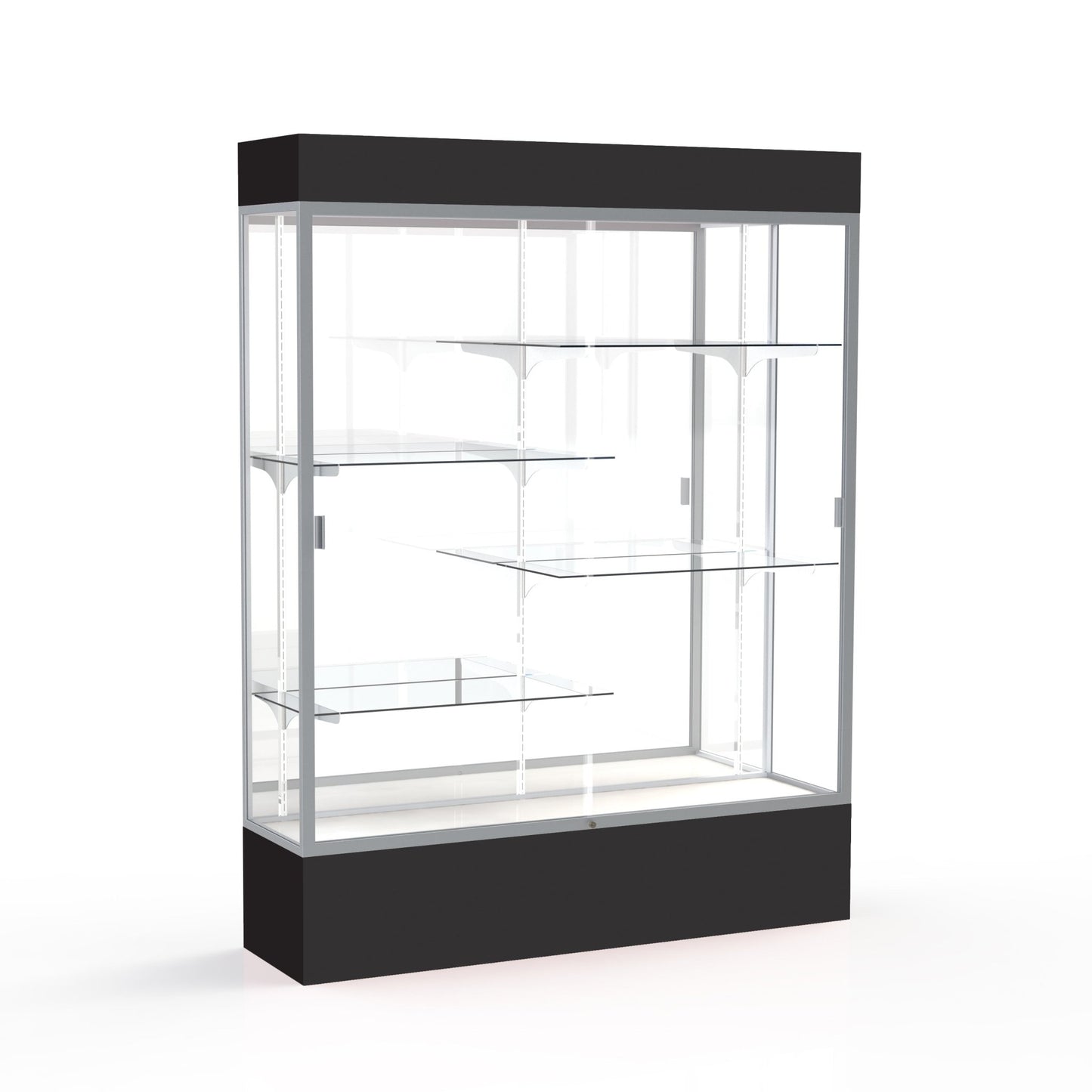 Ghent Spirit Floor Display Case Lighted, Aluminum Frame, 80"H x 60"W x 16"D - Waddell Display Collection (GHE - 3175XX - XX - XX) - SchoolOutlet