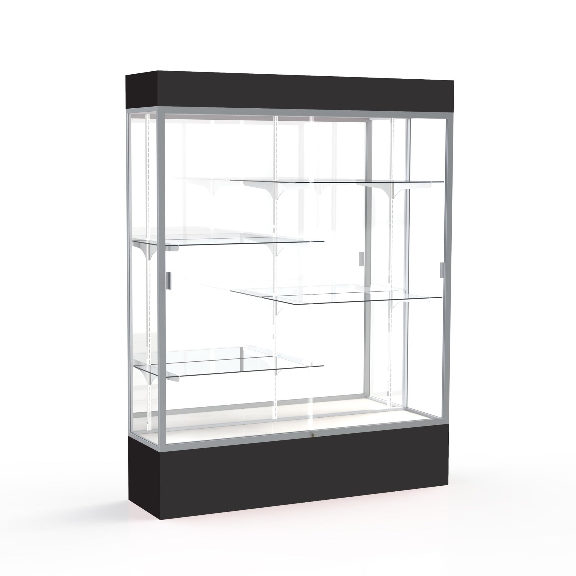 Ghent Spirit Floor Display Case Lighted, Aluminum Frame, 80"H x 60"W x 16"D - Waddell Display Collection (GHE - 3175XX - XX - XX) - SchoolOutlet