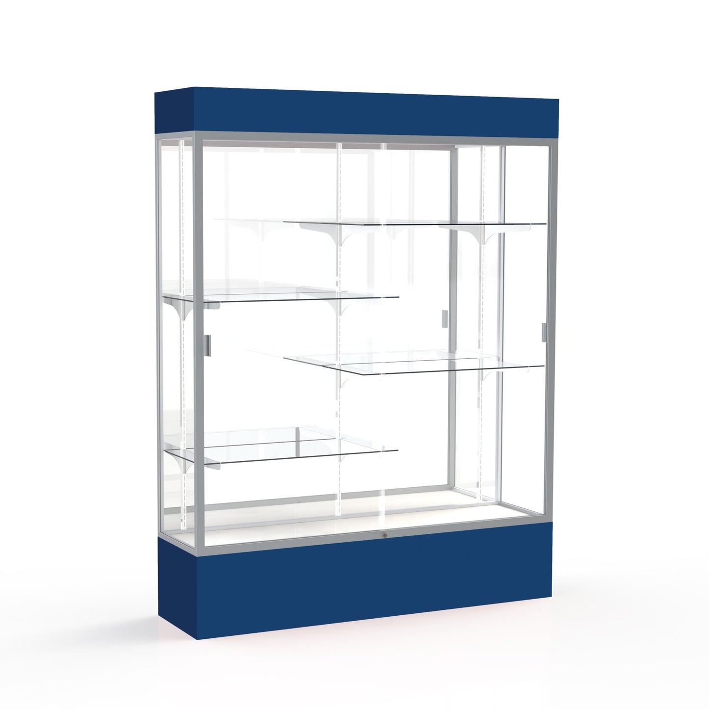 Ghent Spirit Floor Display Case Lighted, Aluminum Frame, 80"H x 60"W x 16"D - Waddell Display Collection (GHE - 3175XX - XX - XX) - SchoolOutlet