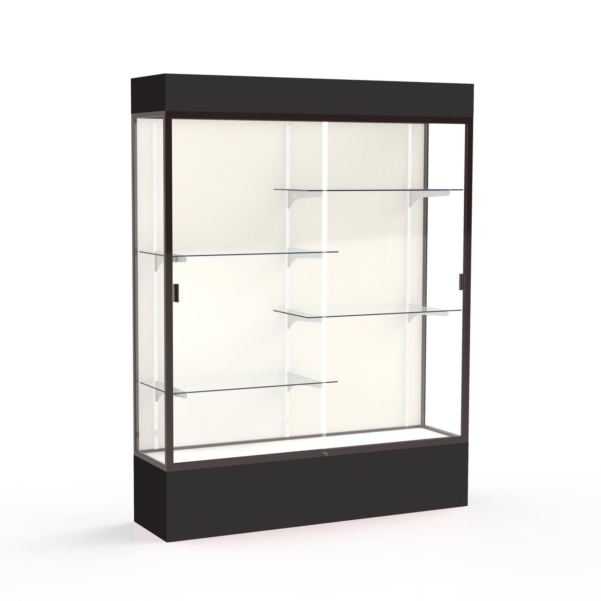 Ghent Spirit Floor Display Case Lighted, Aluminum Frame, 80"H x 60"W x 16"D - Waddell Display Collection (GHE - 3175XX - XX - XX) - SchoolOutlet