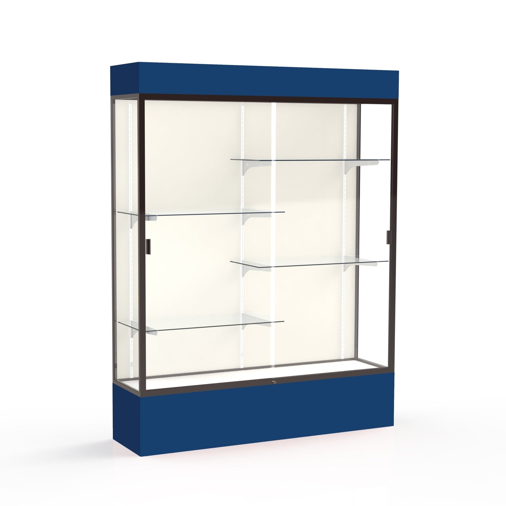 Ghent Spirit Floor Display Case Lighted, Aluminum Frame, 80"H x 60"W x 16"D - Waddell Display Collection (GHE - 3175XX - XX - XX) - SchoolOutlet