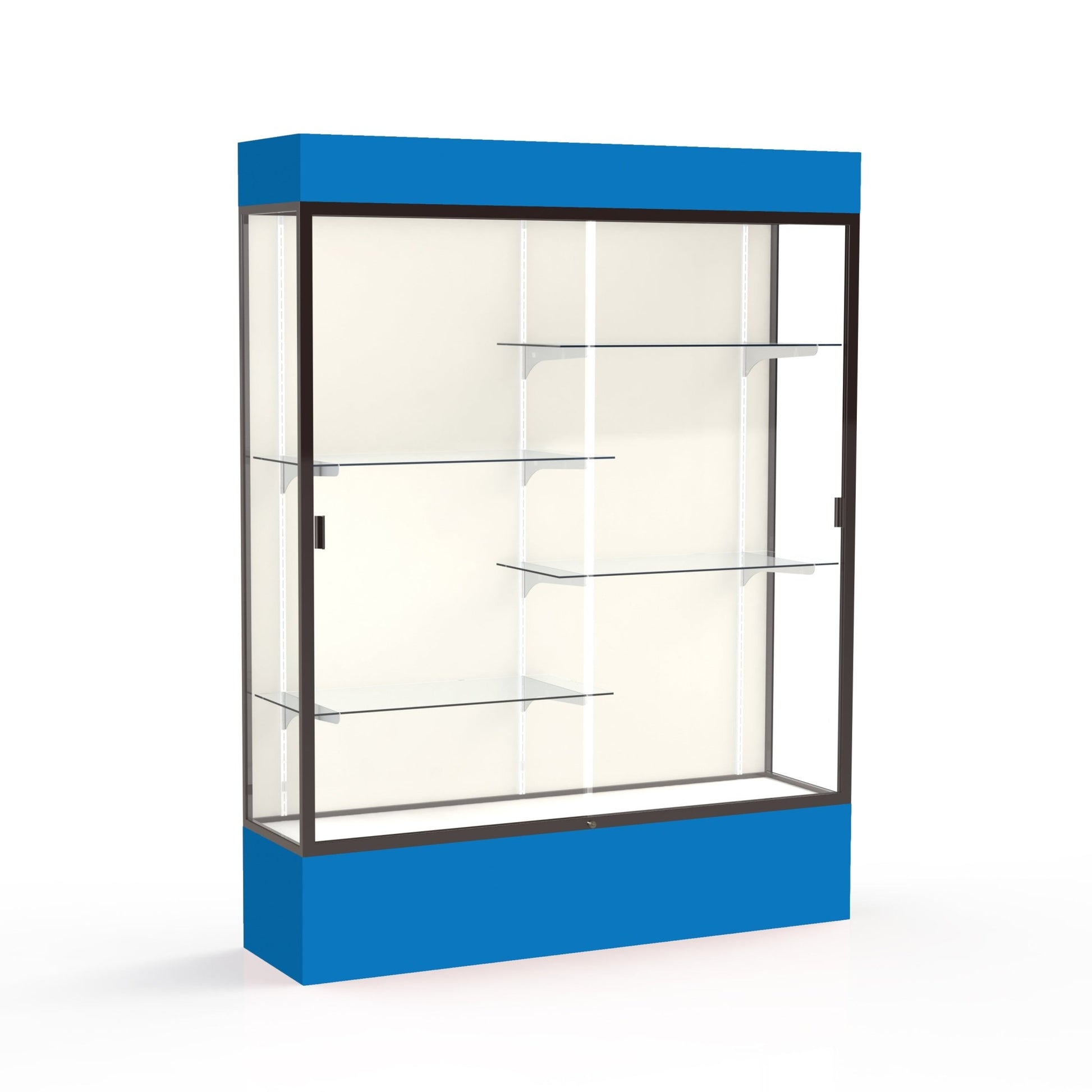 Ghent Spirit Floor Display Case Lighted, Aluminum Frame, 80"H x 60"W x 16"D - Waddell Display Collection (GHE - 3175XX - XX - XX) - SchoolOutlet